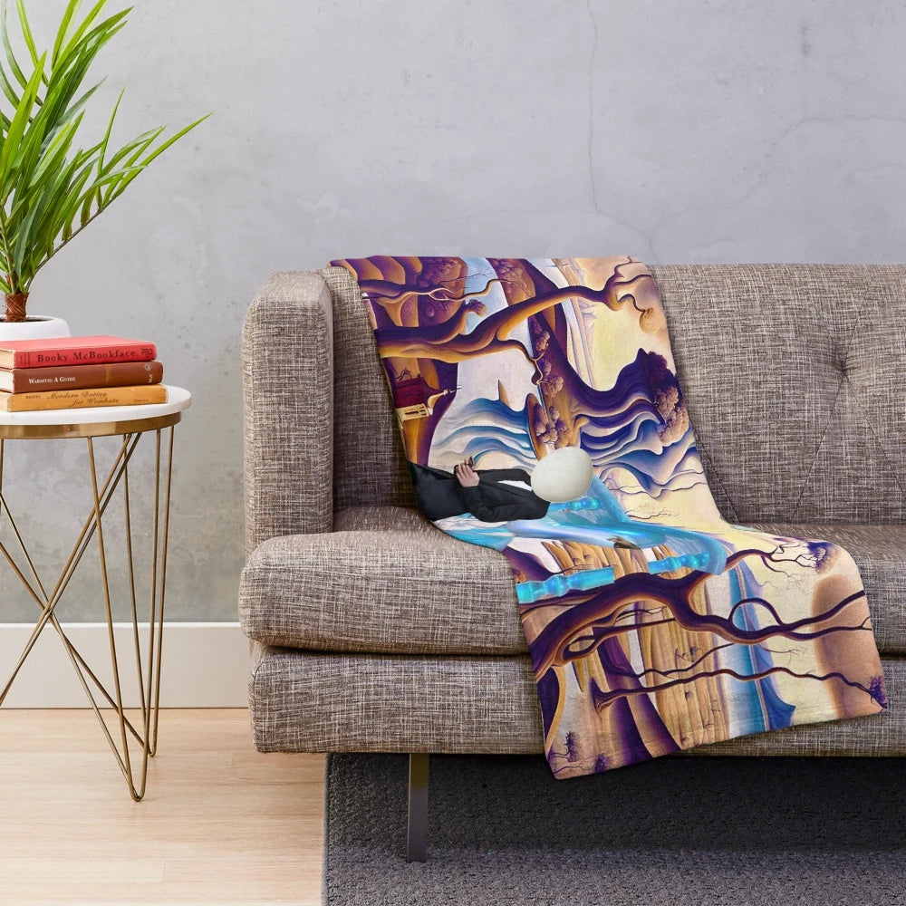 Surreal plush blanket with psychedelic, dreamlike pattern