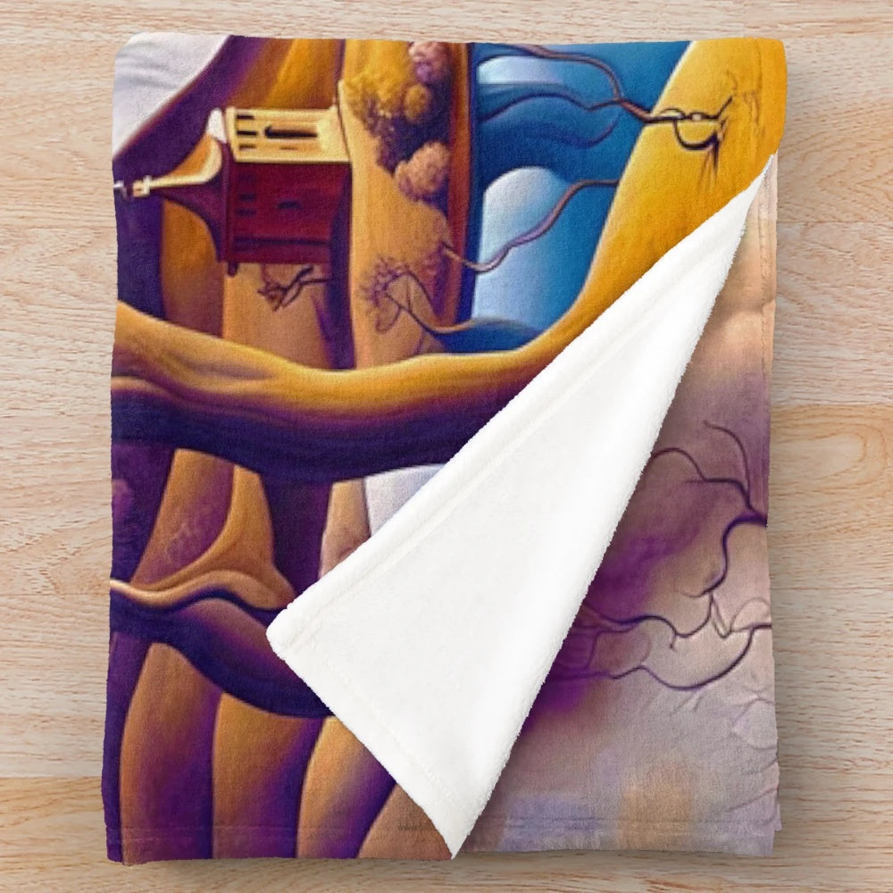 Surreal plush blanket with psychedelic, dreamlike pattern