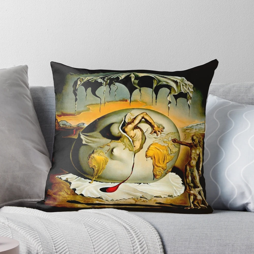 Surreal painting print of a woman giving birth to eggs, in the style of Salvador Dali's abstract fantasy art.