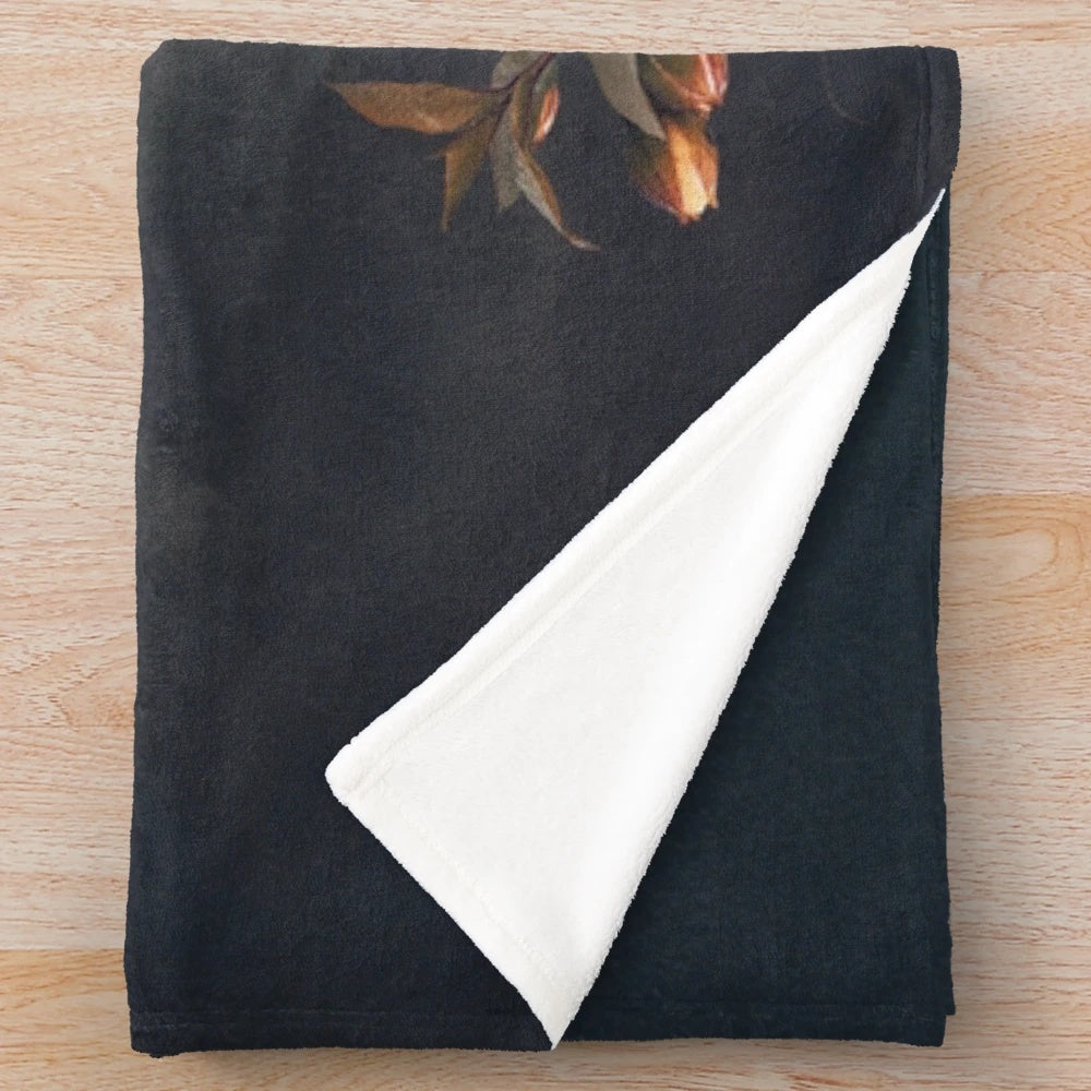 Plush blanket featuring a surreal floral portrait with vintage-inspired botanical artwork
