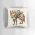 Surreal fox illustration art printed on a high-quality, plush pillow for nature-inspired home decor.
