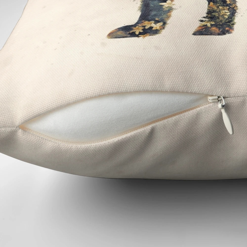 Surreal fox illustration art printed on a high-quality, plush pillow for nature-inspired home decor.