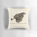 Surreal pillow featuring a hare smoking a pipe, inspired by the artwork of Magritte.