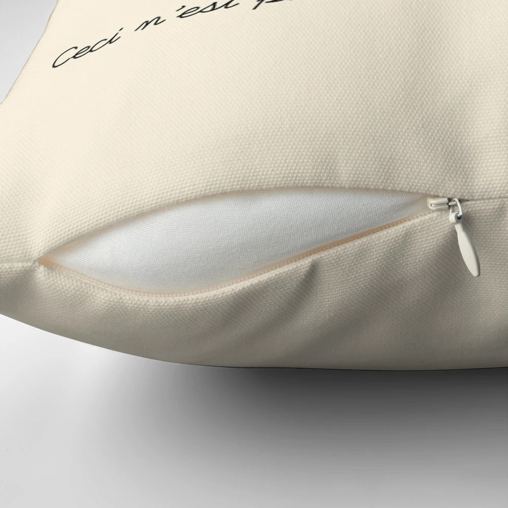 Surreal pillow featuring a hare smoking a pipe, inspired by the artwork of Magritte.