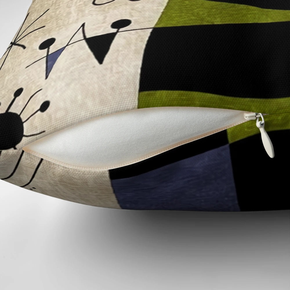 Vibrant throw pillow featuring the iconic surrealist art of Spanish artist Joan Miro