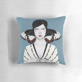 Mila Pillow with surreal, fantasy design featuring a woman's portrait with butterfly wings