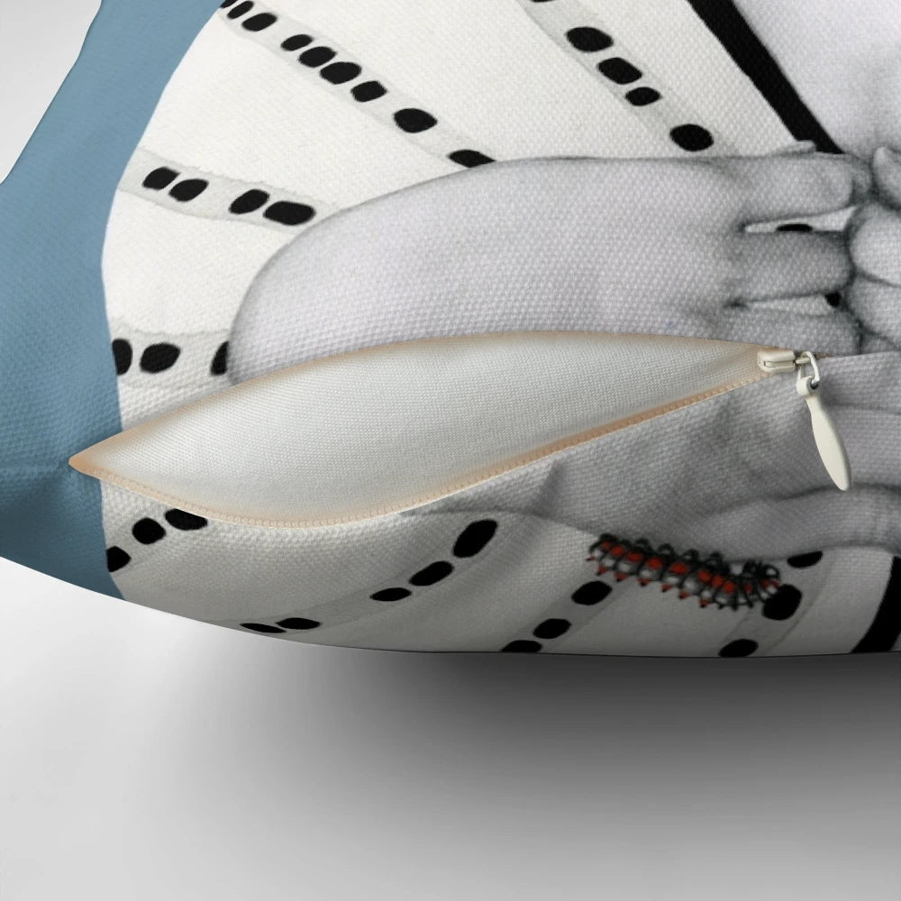 Mila Pillow with surreal, fantasy design featuring a woman's portrait with butterfly wings