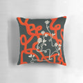 Surreal night garden pillow with abstract floral and train design