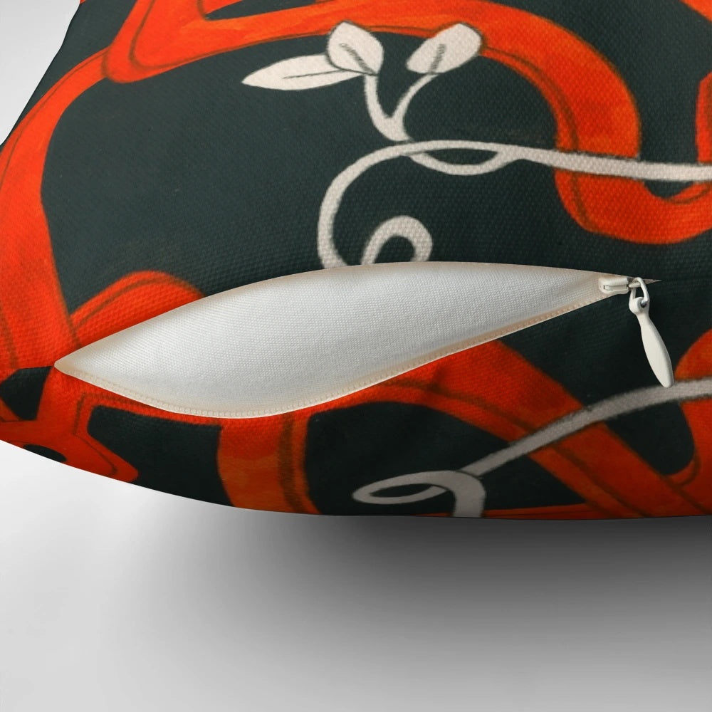 Surreal night garden pillow with abstract floral and train design