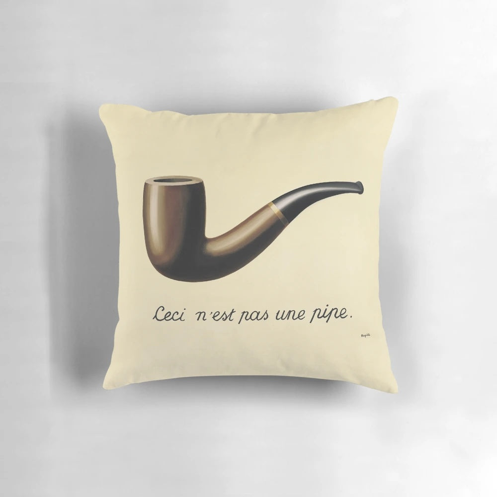 Surreal pipe-inspired pillow with baroque, floral, and ornamental patterns