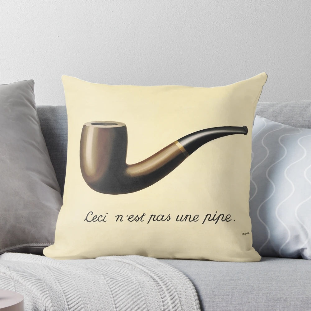 Surreal pipe-inspired pillow with baroque, floral, and ornamental patterns