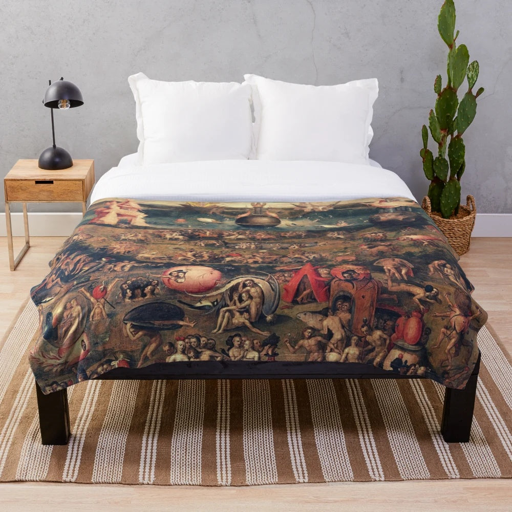 Plush blanket with Hieronymus Bosch's big eyes and surreal imagery