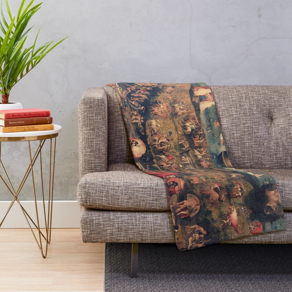 Plush blanket with Hieronymus Bosch's big eyes and surreal imagery