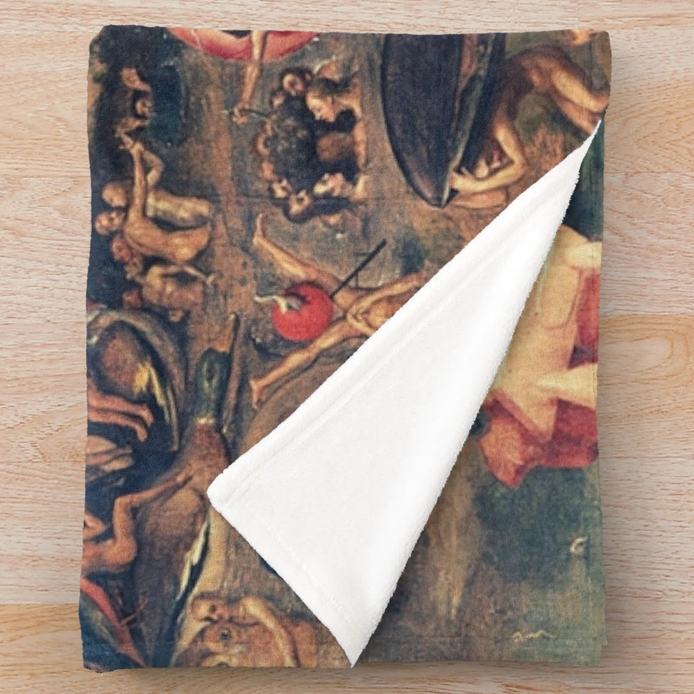 Plush blanket with Hieronymus Bosch's big eyes and surreal imagery