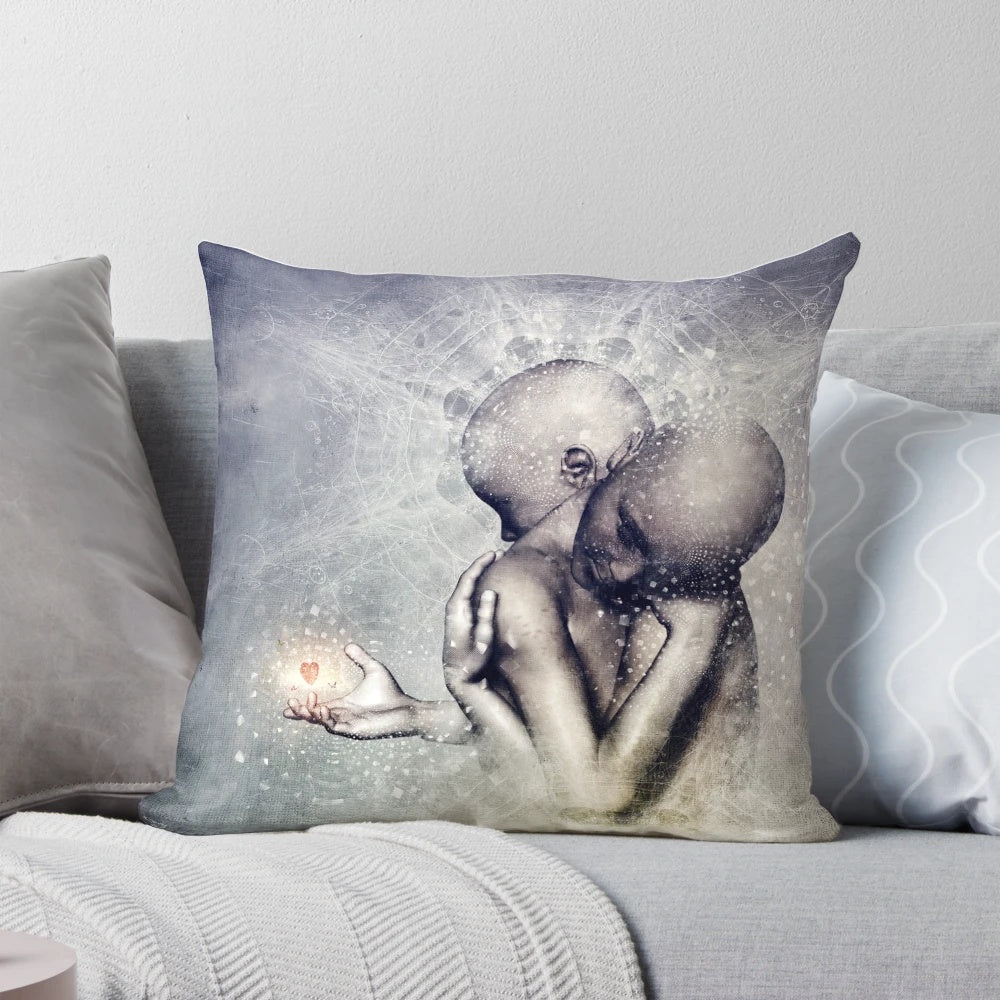 A visually striking pillow featuring a surreal, photographic design with celestial and romantic elements, creating a mesmerizing and awe-inspiring piece for your home.