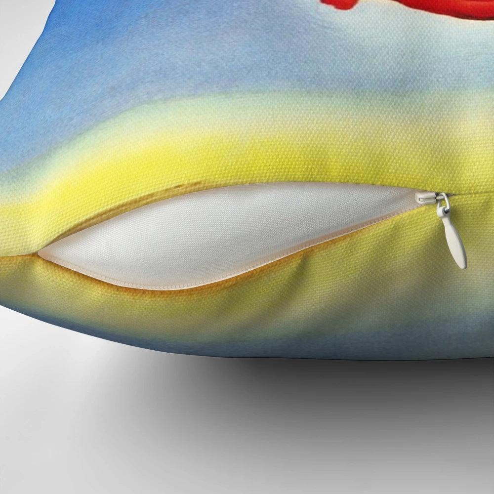 A surreal, abstract Salvador Dali-inspired pillow featuring mystical landscape and dream-like imagery.