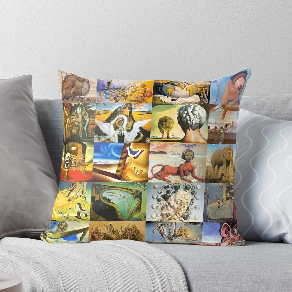 Vibrant surreal pillow featuring the iconic artwork of Spanish artist Salvador Dali