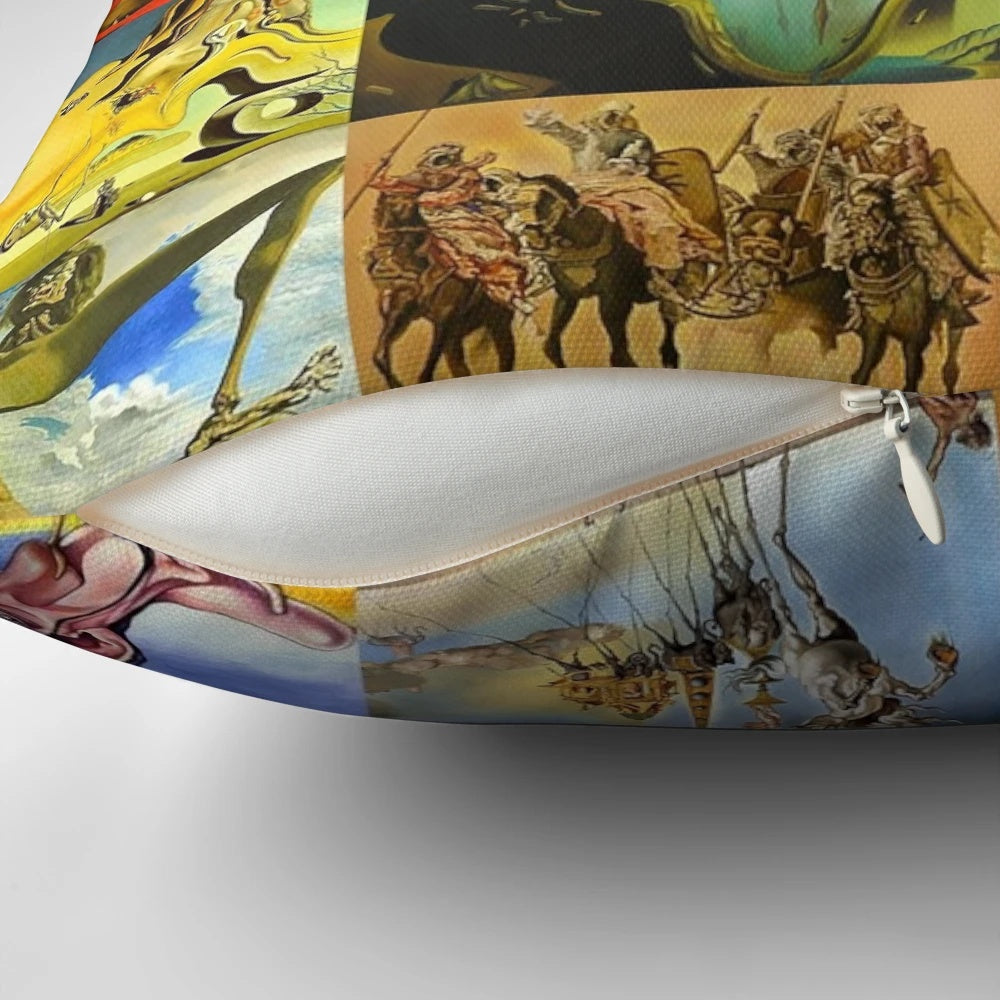 Vibrant surreal pillow featuring the iconic artwork of Spanish artist Salvador Dali