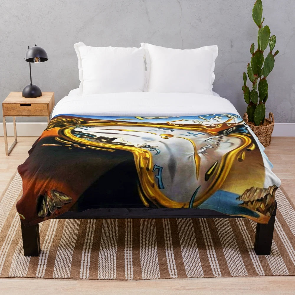 Salvador Dali inspired plush blanket with surreal and abstract art design