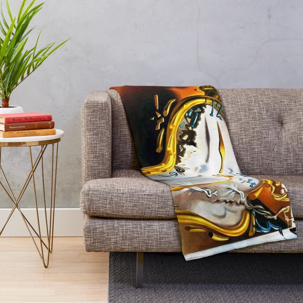 Salvador Dali inspired plush blanket with surreal and abstract art design
