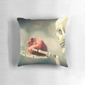 Surreal skeleton heart pillow featuring a heart-shaped skeleton design