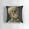 Vincent van Gogh's painting of a skeleton skull with a burning cigarette, printed on a high-quality pillow
