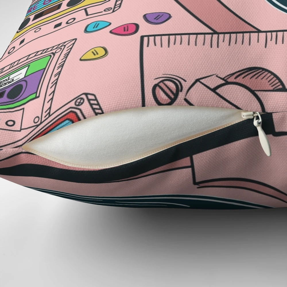 Surreal Strange City Pillow for Record Player Enthusiasts