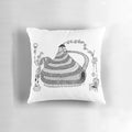 Surreal and bizarre tea time-themed pillow with a chaotic, surreal design