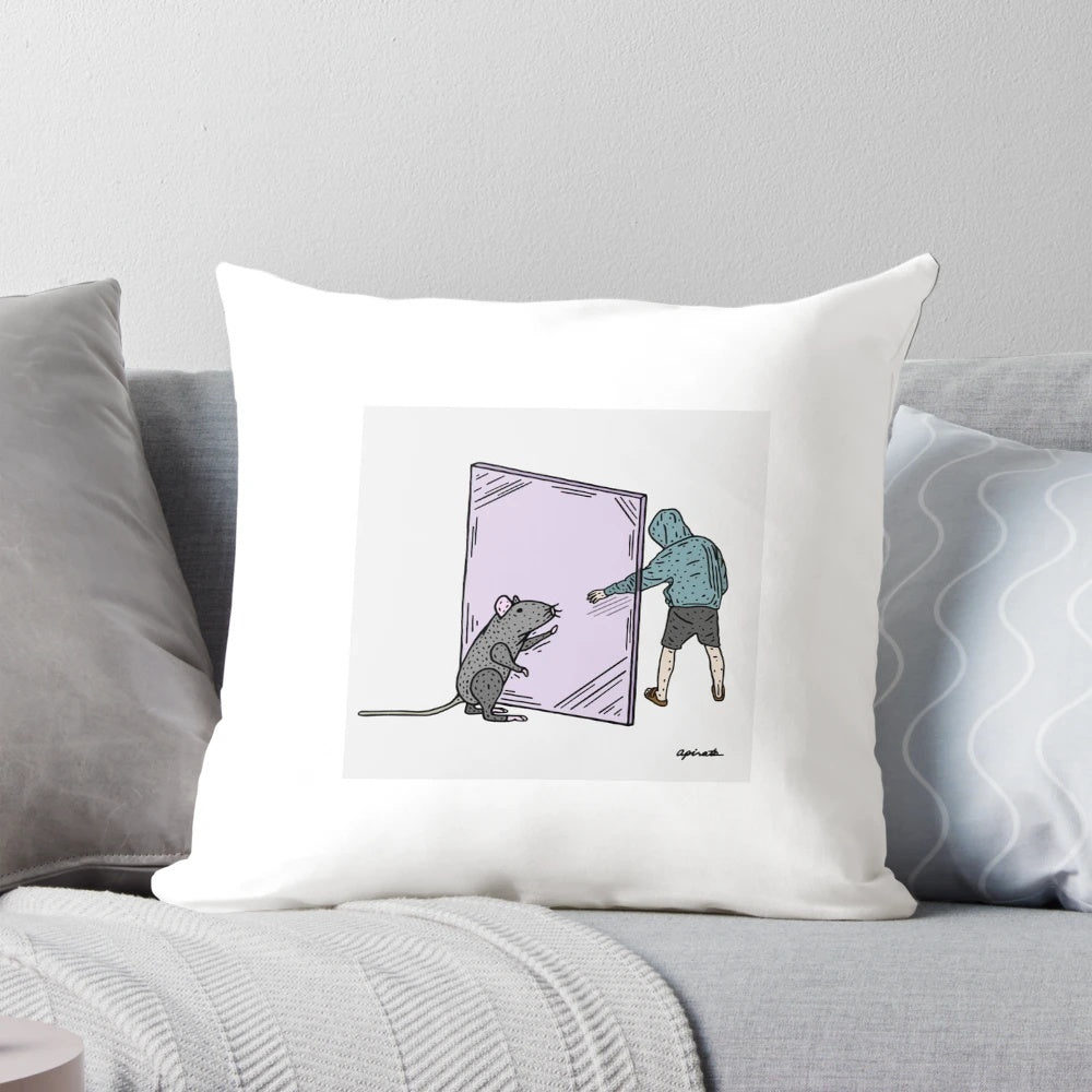 Surreal and abstract "Us and Them" inspired pillow with pink floyd imagery and philosophical themes.