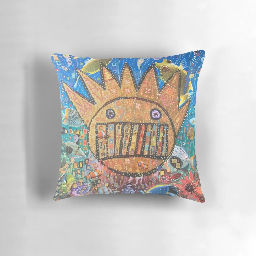 A surreal, Klimt-inspired pillow featuring the iconic WEEN 'Boognish' symbol and psychedelic marine life imagery.