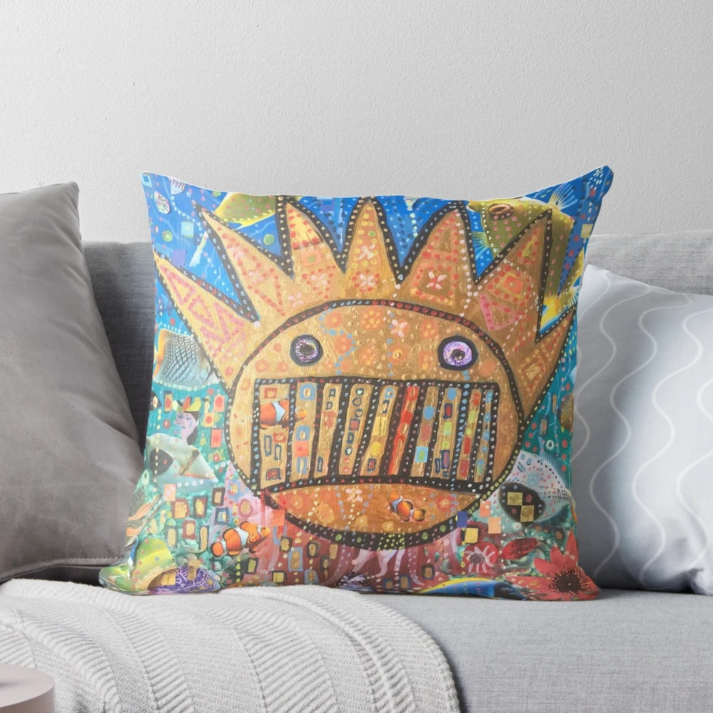 A surreal, Klimt-inspired pillow featuring the iconic WEEN 'Boognish' symbol and psychedelic marine life imagery.