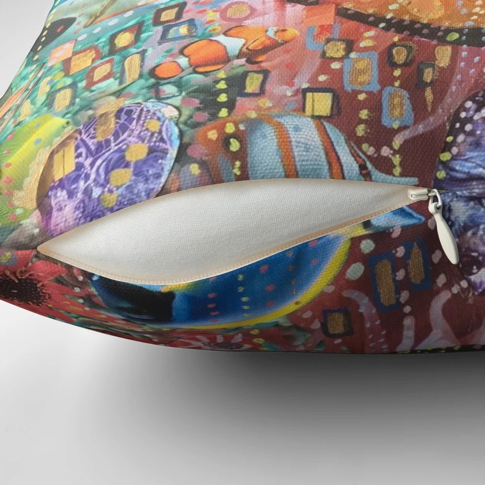 A surreal, Klimt-inspired pillow featuring the iconic WEEN 'Boognish' symbol and psychedelic marine life imagery.