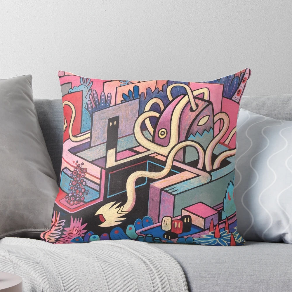 Surrealist Alesko Pillow featuring a nature-inspired, tribal-inspired octopus design