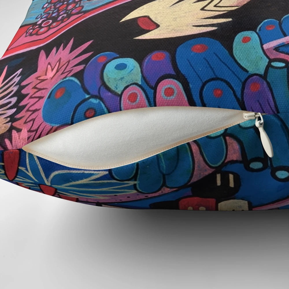 Surrealist Alesko Pillow featuring a nature-inspired, tribal-inspired octopus design
