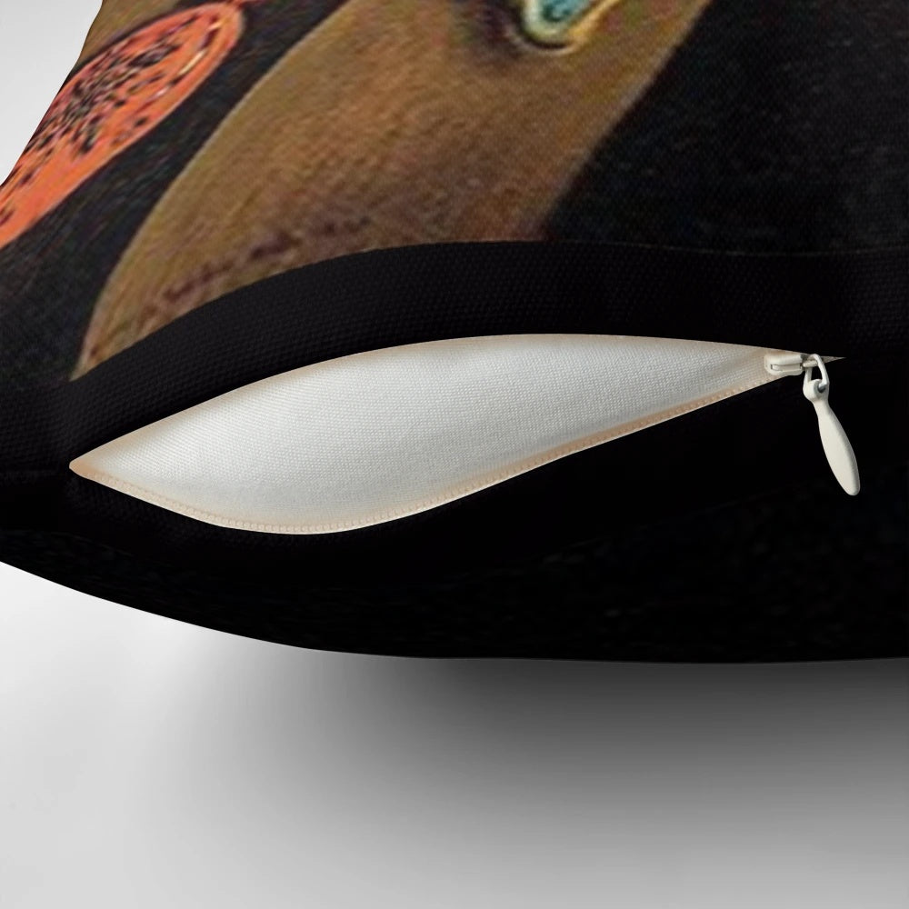 Salvador Dali's iconic surrealist painting "The Persistence of Memory" printed on a decorative throw pillow