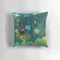 Detailed view of Henri Rousseau's surrealist painting "The Dream" featuring a lush, exotic jungle landscape.