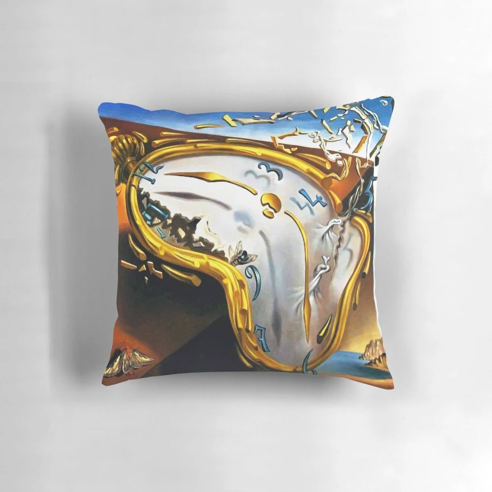 Vibrant surrealist inspired Salvador Dali decorative pillow for living room or bedroom