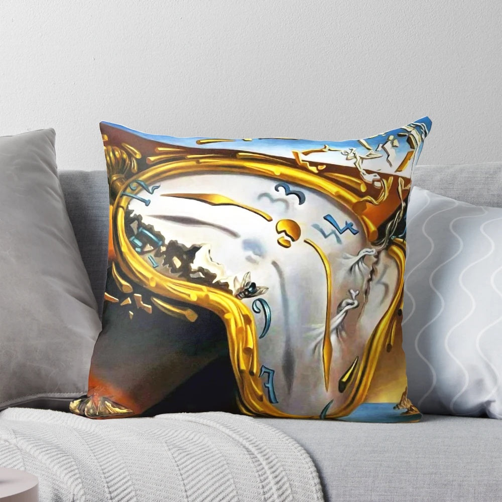 Vibrant surrealist inspired Salvador Dali decorative pillow for living room or bedroom
