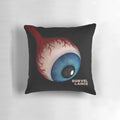 A decorative throw pillow with a bold graphic design featuring a surveillance camera or eye, suitable for modern or sci-fi inspired home decor.
