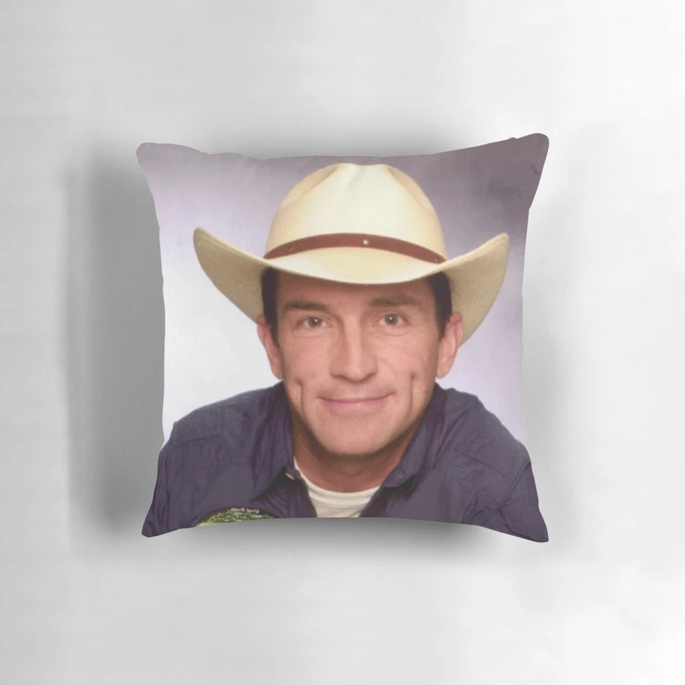 Soft and cozy Survivor-themed pillow featuring host Jeff Probst