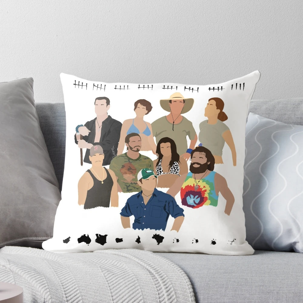Survivor-themed pillow with Survivor All Stars logo and cast members
