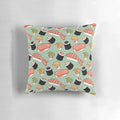 Sushi-themed decorative pillow with vibrant Japanese-inspired pattern
