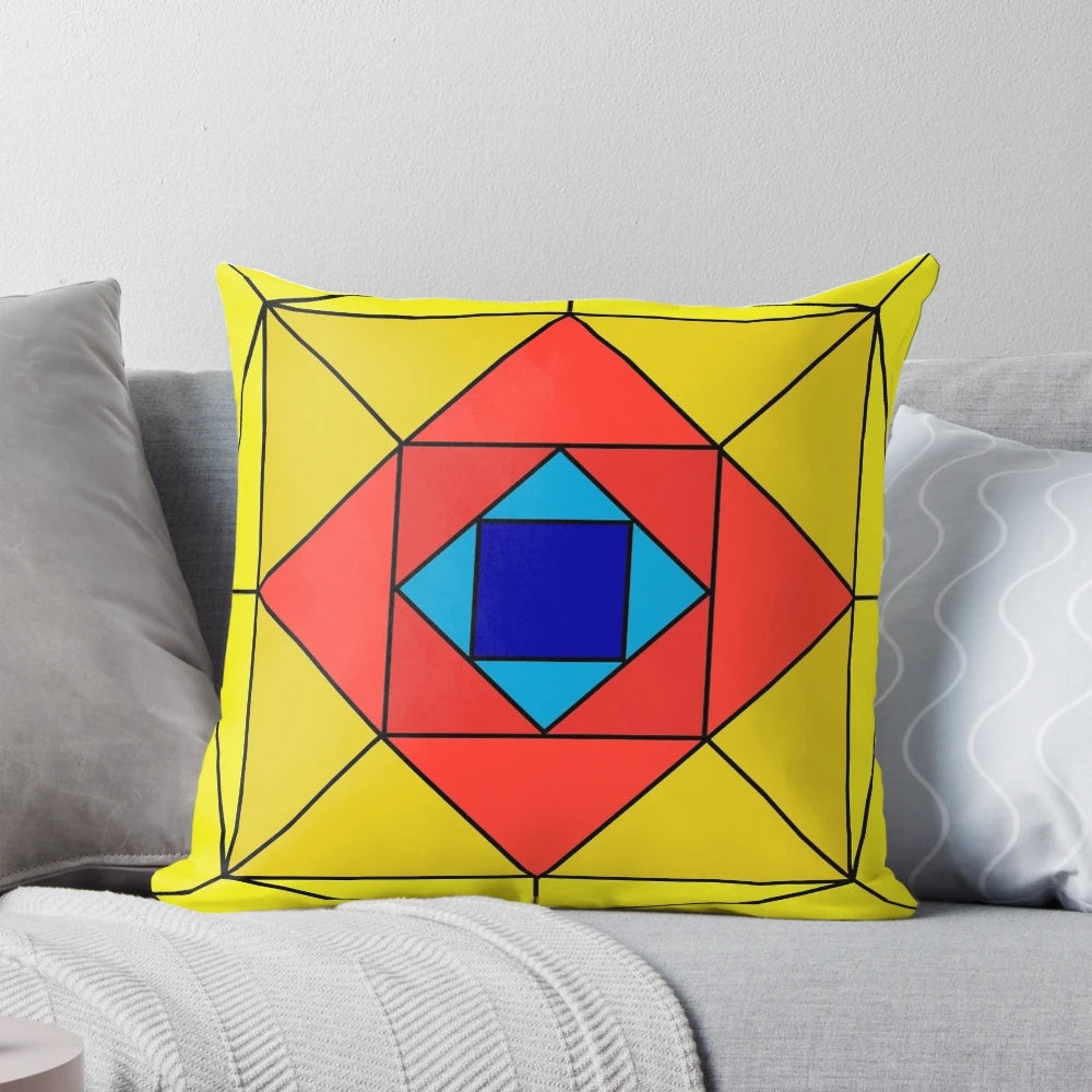 Suspiria-inspired stained glass throw pillow featuring vivid colors and a horror movie theme