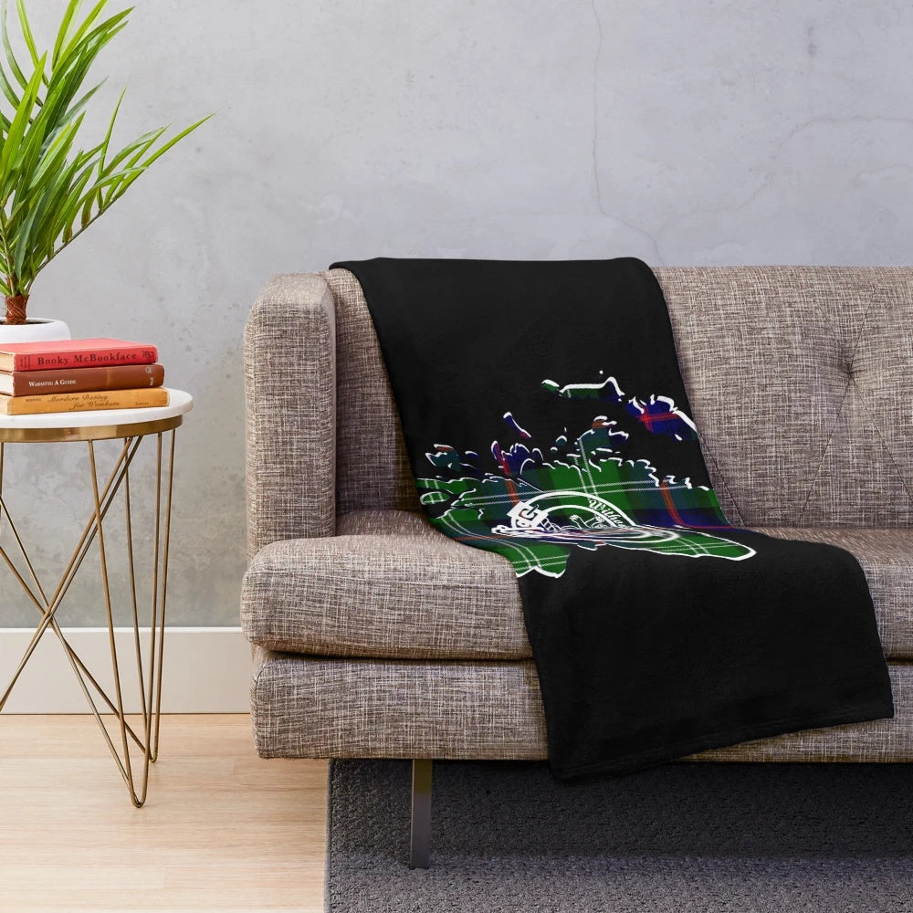 Sutherland clan crest plush blanket with Scotland map