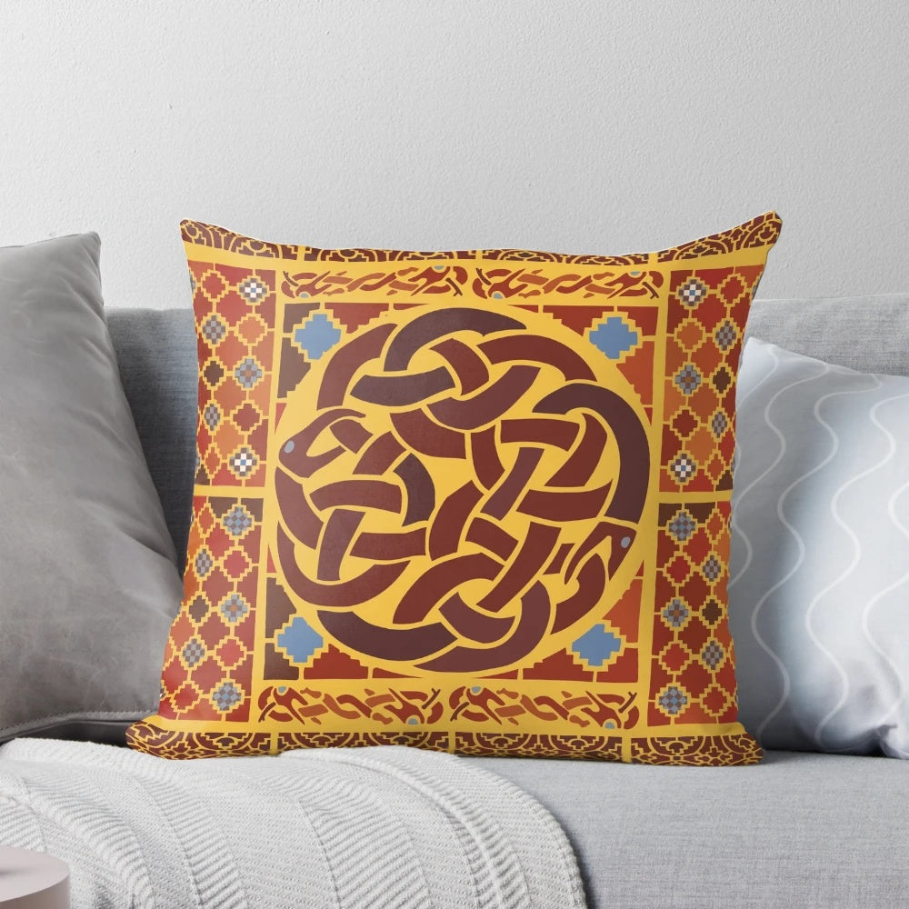 Sutton Hoo Rædwald Anglo-Saxon Pillow with intricate knotwork and garnet accents