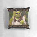 A Shrek-inspired funny pillow with the text "Can't Today I'm Swamped