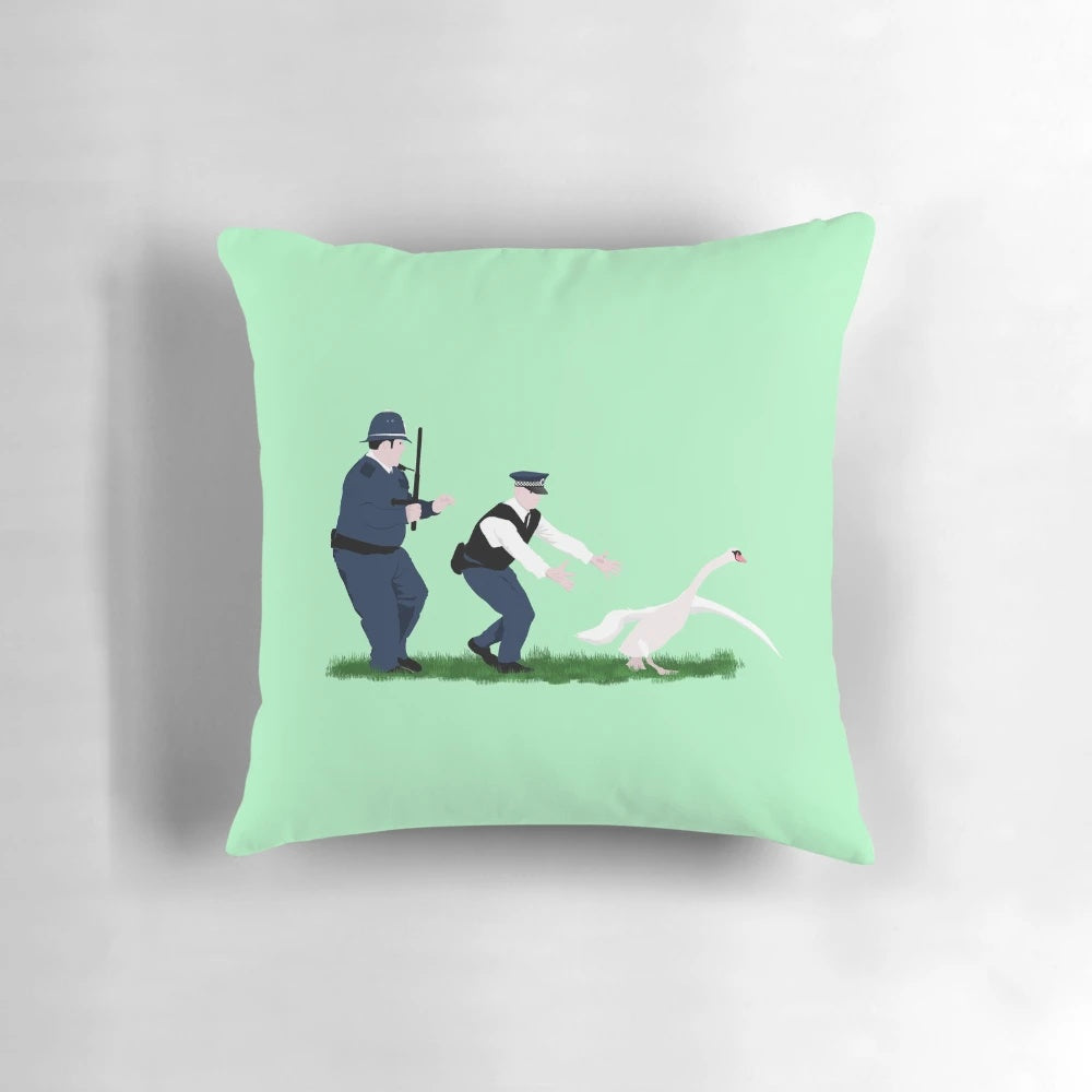 Swan Cops Pillow - Satirical Pillow Inspired by the Action-Comedy Film Hot Fuzz