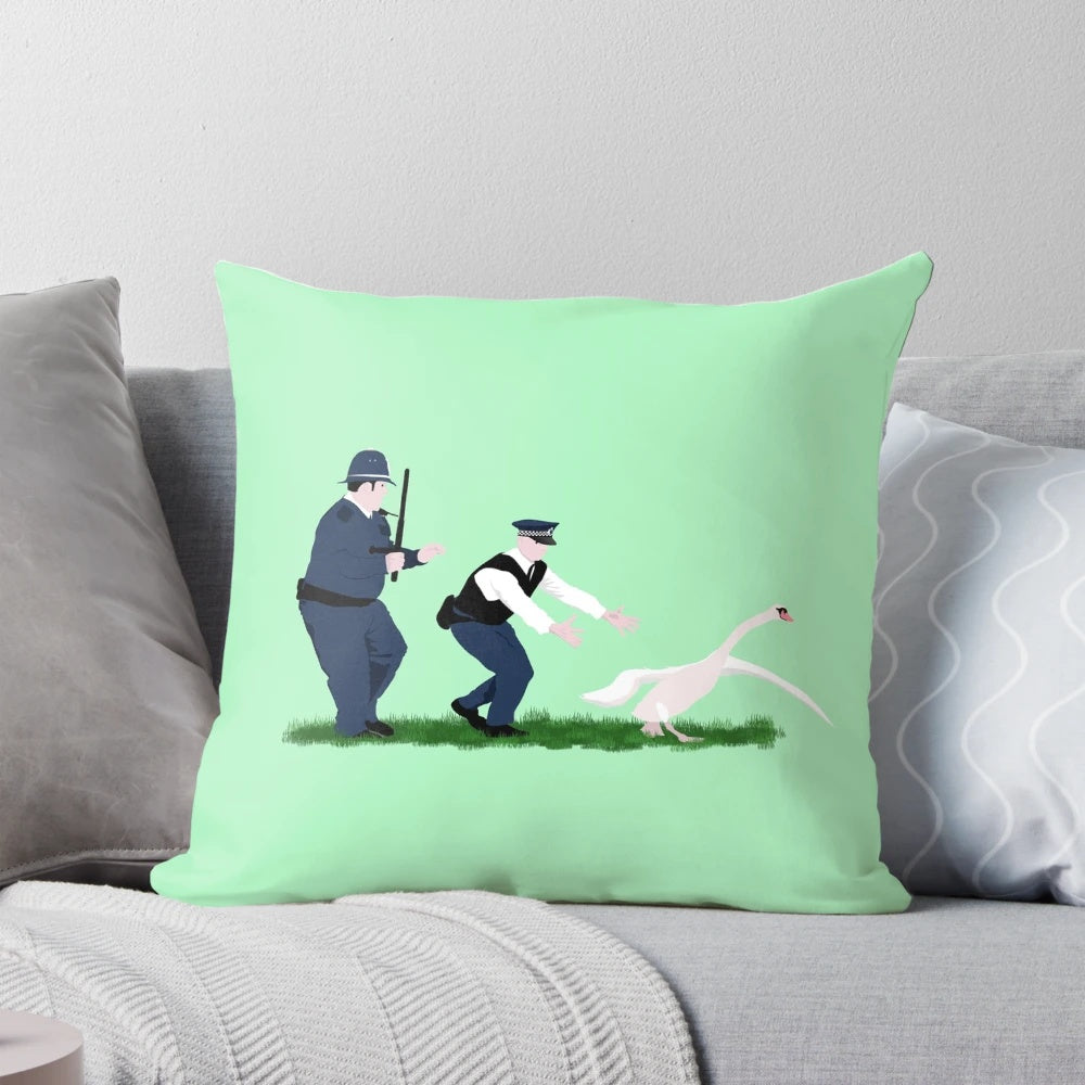 Swan Cops Pillow - Satirical Pillow Inspired by the Action-Comedy Film Hot Fuzz