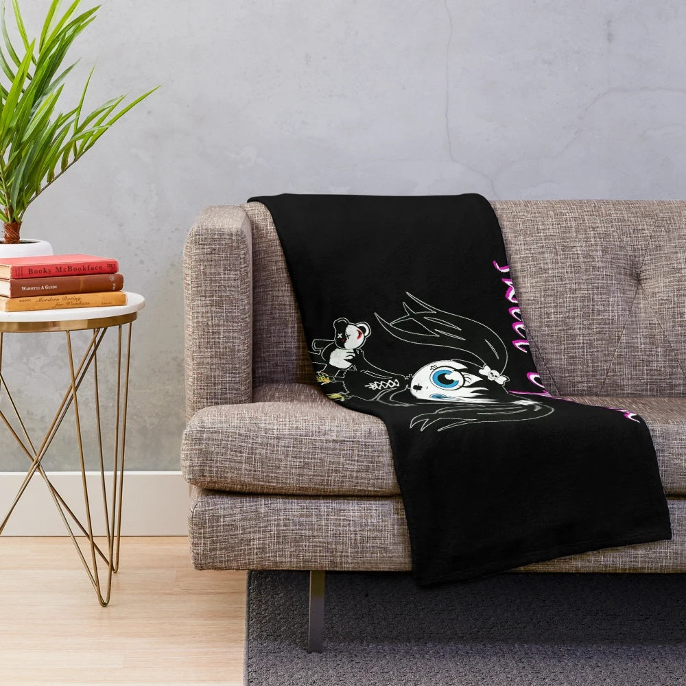 Sweet Ophelia plush blanket featuring the band's iconic goth rock style