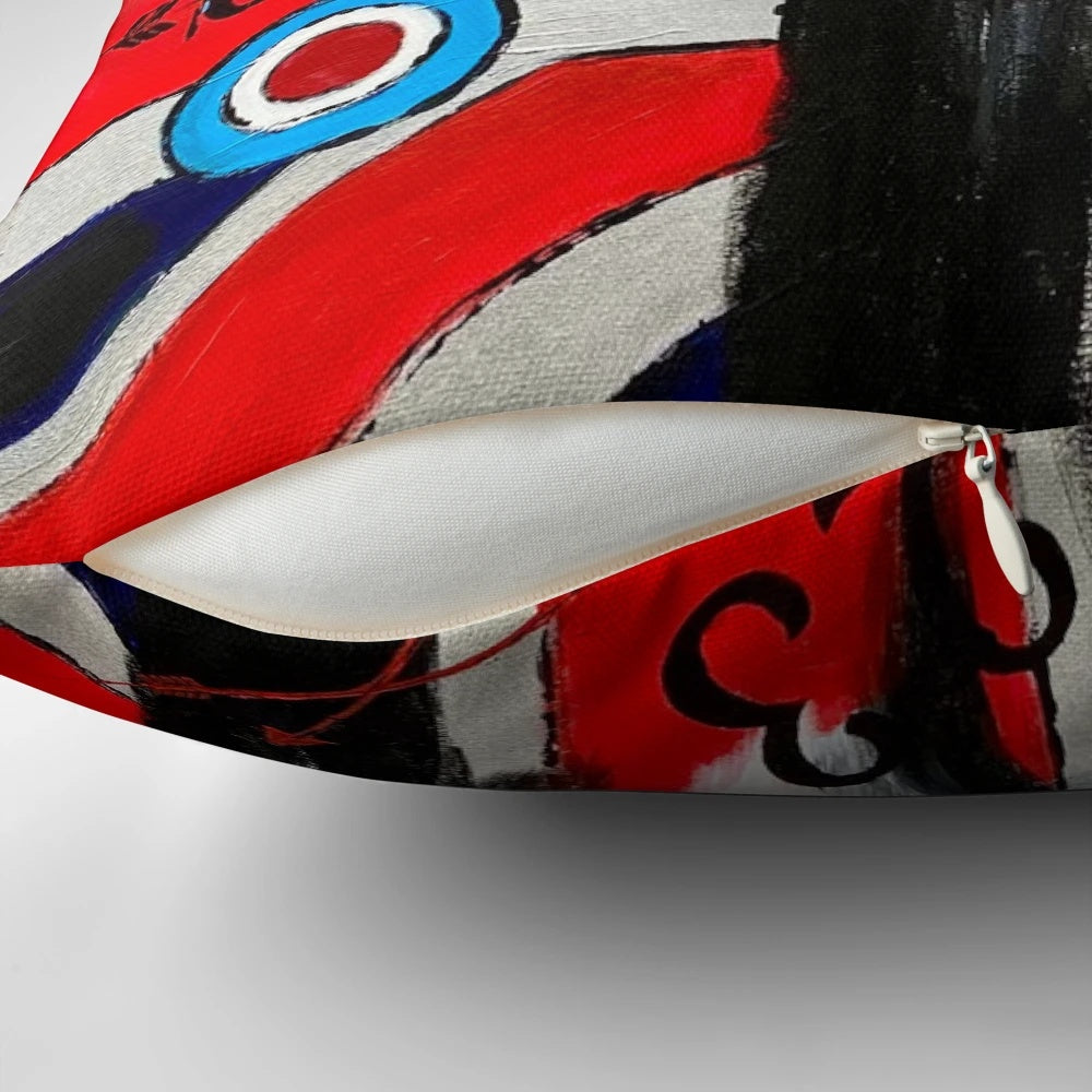Colorful pillow featuring a 1960s portrait and British flag design for Swinging Sixties style